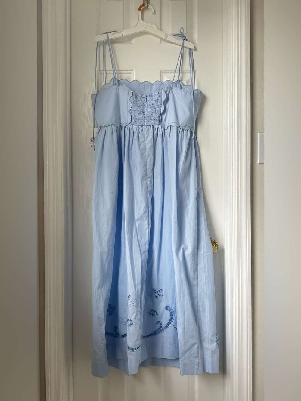 Light Blue Eyelet-Trim Midi Sundress with Spaghetti Straps - Picture 9 of 9